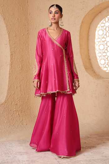 Label Niti Bothra Mehrang Pink Angarkha Sharara Set 