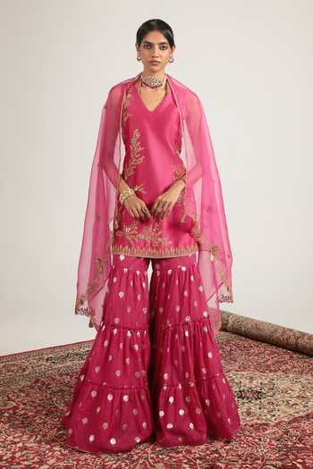 Label Niti Bothra Mehrang Pink Sleeveless Kurta Sharara Set 