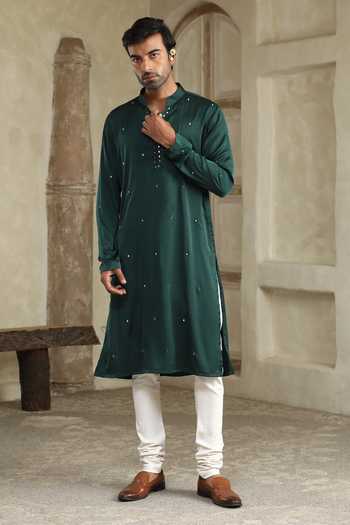 Kudrat Couture Green Sheesh Silk Kurta Set 