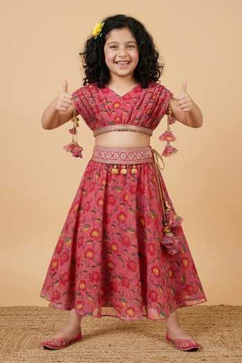 Byb Premium Lotus Print Pleated Top & Skirt Set