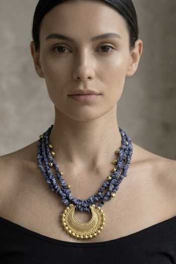 Zaza By Somya The Indigo Crescent Pendant Necklace 