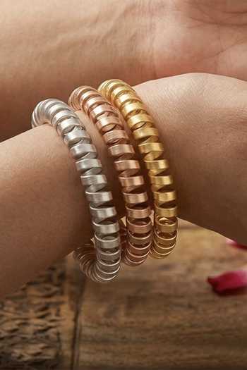 Zaza By Somya The Textured Hammered Bangles - Set of 3 
