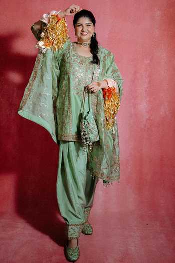 Punit Balana Sage Green Embroidered Farshi Kurta Set 