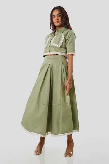 9899 Lacey Crop Shirt & Skirt Co-ord Set 