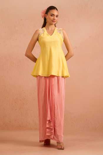 Tarini Vij Ziyanur Embroidered Top & Draped Skirt Set 