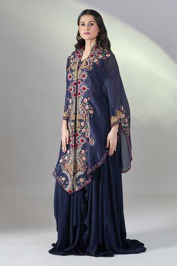 Samyukta Singhania Floral Embroidered Cape Skirt Set 