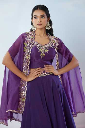 Samyukta Singhania Floral Embroidered Cape & Skirt Set 