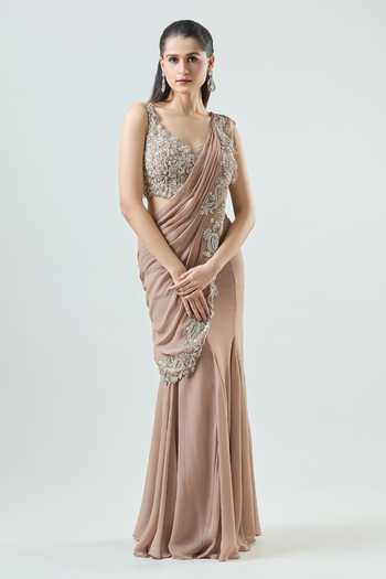 Samyukta Singhania Mermaid Pre-Draped Saree Set With Embellished Blouse