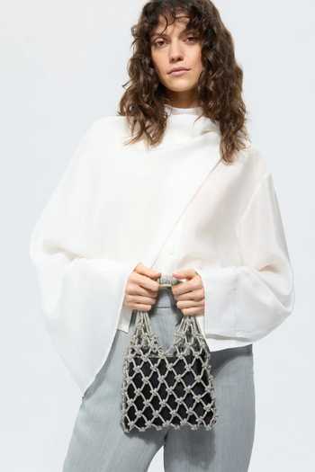 FOREVER NOOR Satin Mesh Rhinestone Bag