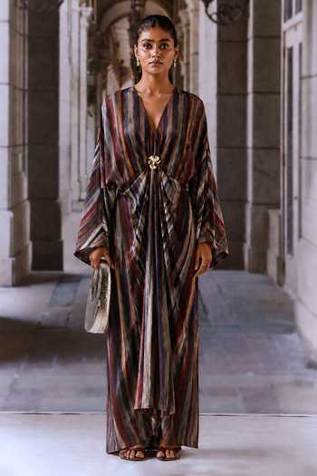 Maison Aguise Striped Pattern Kaftan 
