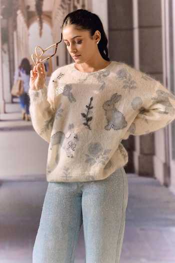 Maison Aguise Rabbit Motif Embellished Cardigan
