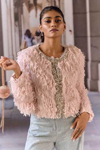 Maison Aguise Feathered & Embellished Cropped Jacket 