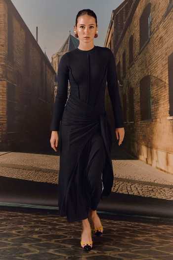 Maison Aguise Knit Tie-Waist Maxi Dress 