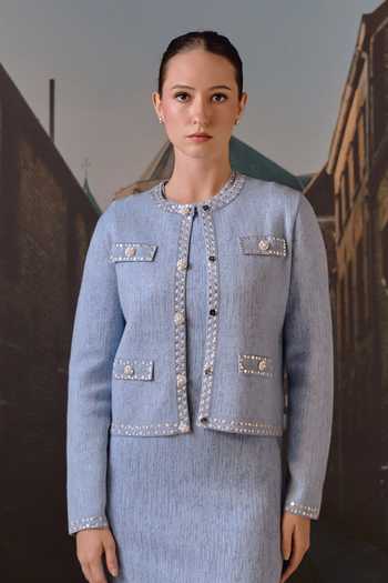 Maison Aguise Crystal Stud Cropped Jacket 