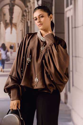 Maison Aguise Choco Crystal Embellished Kaftan Top 