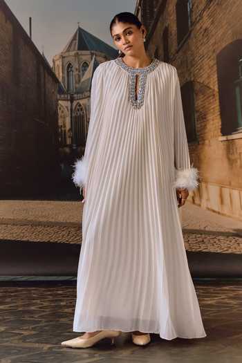 Maison Aguise Ostrich Feather Detailed Pleated Kaftan 