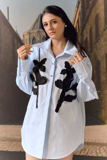Maison Aguise Leather Cut-Out Bib Cotton Shirt 