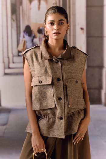 Maison Aguise Coffee Linen Twill Utility Vest