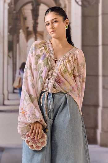 Maison Aguise Floral Print Blouson Top