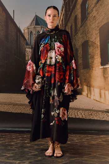 Maison Aguise Ruffle Floral Print Kaftan Dress 