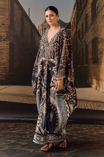 Maison Aguise Jewel Print Swarovski Embellished Kaftan Dress 
