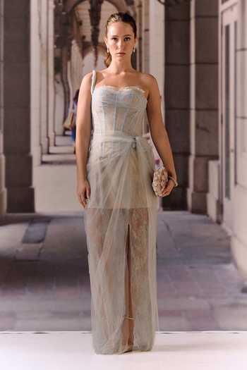Maison Aguise One-Shoulder Lace Net Dress 