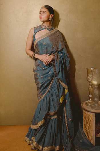 Punit Balana Ruffle Saree With Embroidered Blouse 