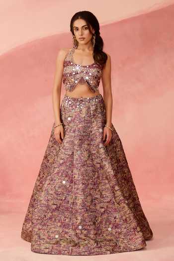 Label Moni K Redlock Metallic Embroidered Lehenga & Blouse Set 