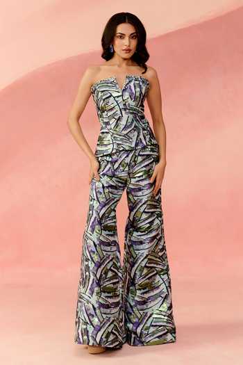 Label Moni K Amethyst Strapless Peplum Top & Trouser Set 
