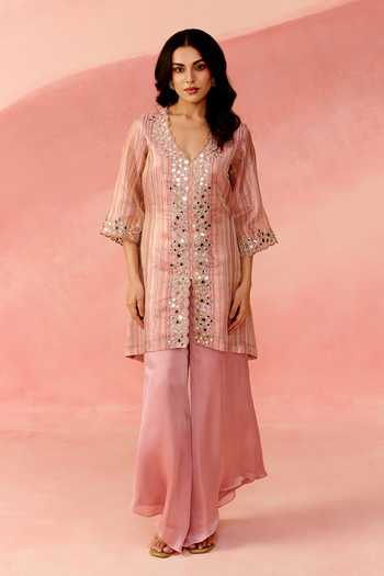 Label Moni K Rose Raag Straight Kurta Sharara Set 