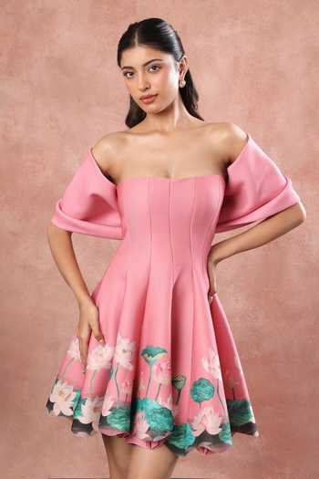 Ozeqo Ubud Printed Dress With Draped Bow Wrap 