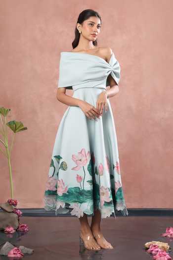 Ozeqo Alleppey Printed Dress With Draped Bow 