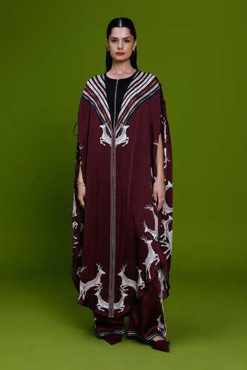 Kamaali Pret Al Maha Placement Printed Kaftan & Pant Set 