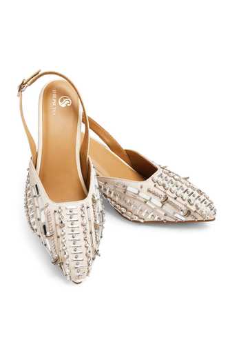 Shilpsutra Crystal Mirror Work Peep Toe Heels 