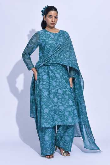 Jayati Goenka Blue Mori Printed Kurta Set