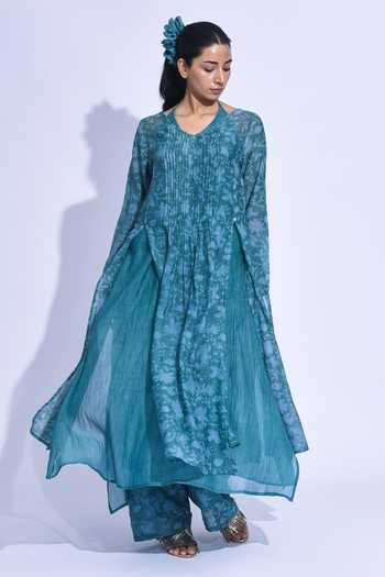 Jayati Goenka Blue Mori Layered Kurta Set