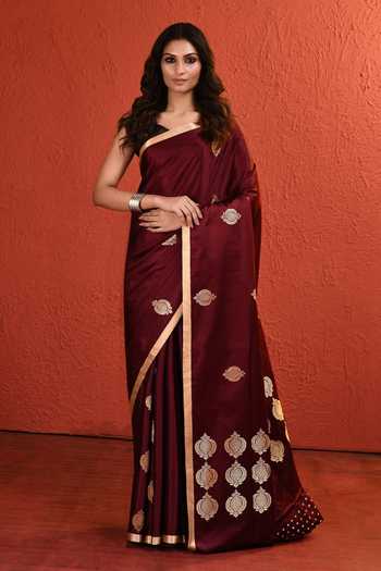 Vishwa By Pinki Sinha Maroon Mashru Silk Saree With Running Blouse 