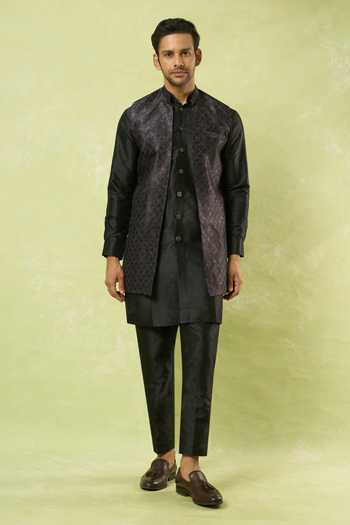 Arihant Rai Sinha Crest Jaal Woven Bundi Kurta Set 