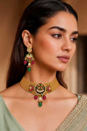 Tad Accessories Stone Studded & Imitation Polki Necklace Set