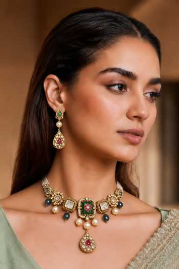 Tad Accessories Imitation Polki Pendant Necklace Set