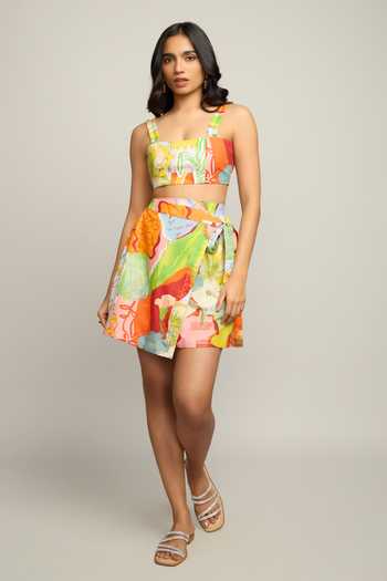 Poppi Printed Crop Top & Short Skirt Set 