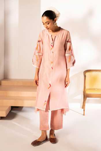 AM By Anita Mittal Ziva Mul Chanderi Kurta & Pant Co-ord Set 