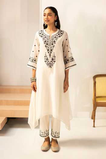 AM by Anita Mittal Alaya Mul Chanderi A-Line Kurta & Pant Set 