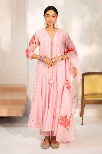 AM by Anita Mittal Zoya Mul Chanderi Anarkali Set 