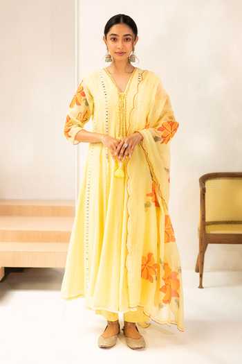 AM by Anita Mittal Zoya Mul Chanderi Anarkali Set 