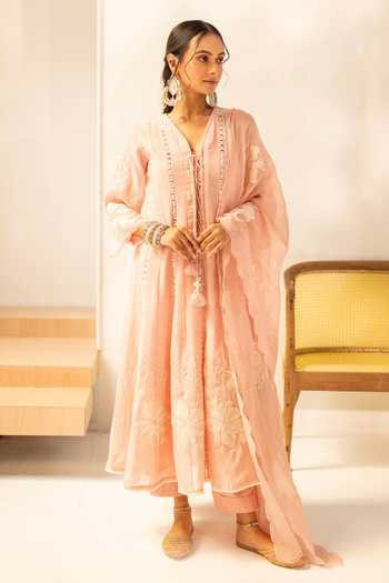 AM by Anita Mittal Zara Mul Chanderi Anarkali Set 