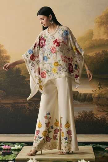Chandrima Ivory Floral Bloom Short Kaftan 