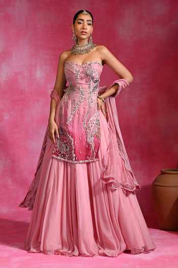 Rishi and Vibhuti Gulabi Sitara Embroidered Kurta Lehenga Set