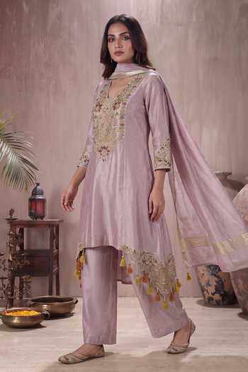 Two Sisters By Gyans Shimmer Tissue Embroidered Kurta Set 