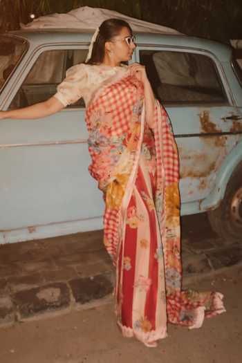 Moh India The Jaipur Crimson Saree With Blouse 